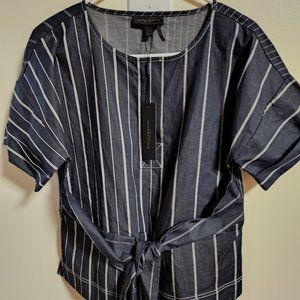 NWT Donna Karan New York Striped Navy Blue Top - Size S